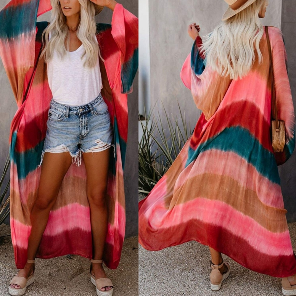 1 left!New Tie Dye Long Kimono Beach Swim Cover Up - Picture 5 of 6